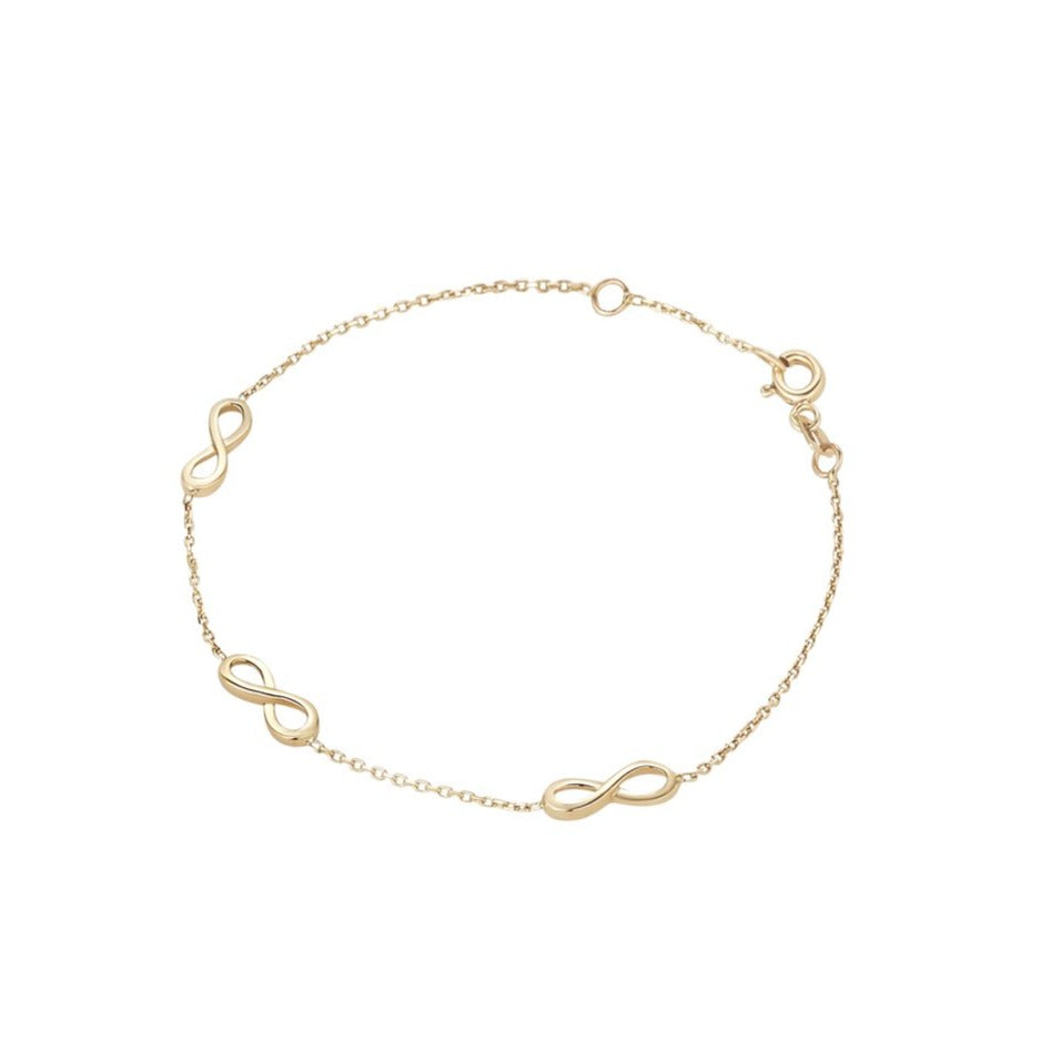 9ct Yellow Gold 3 Infinity Dainty Bracelet